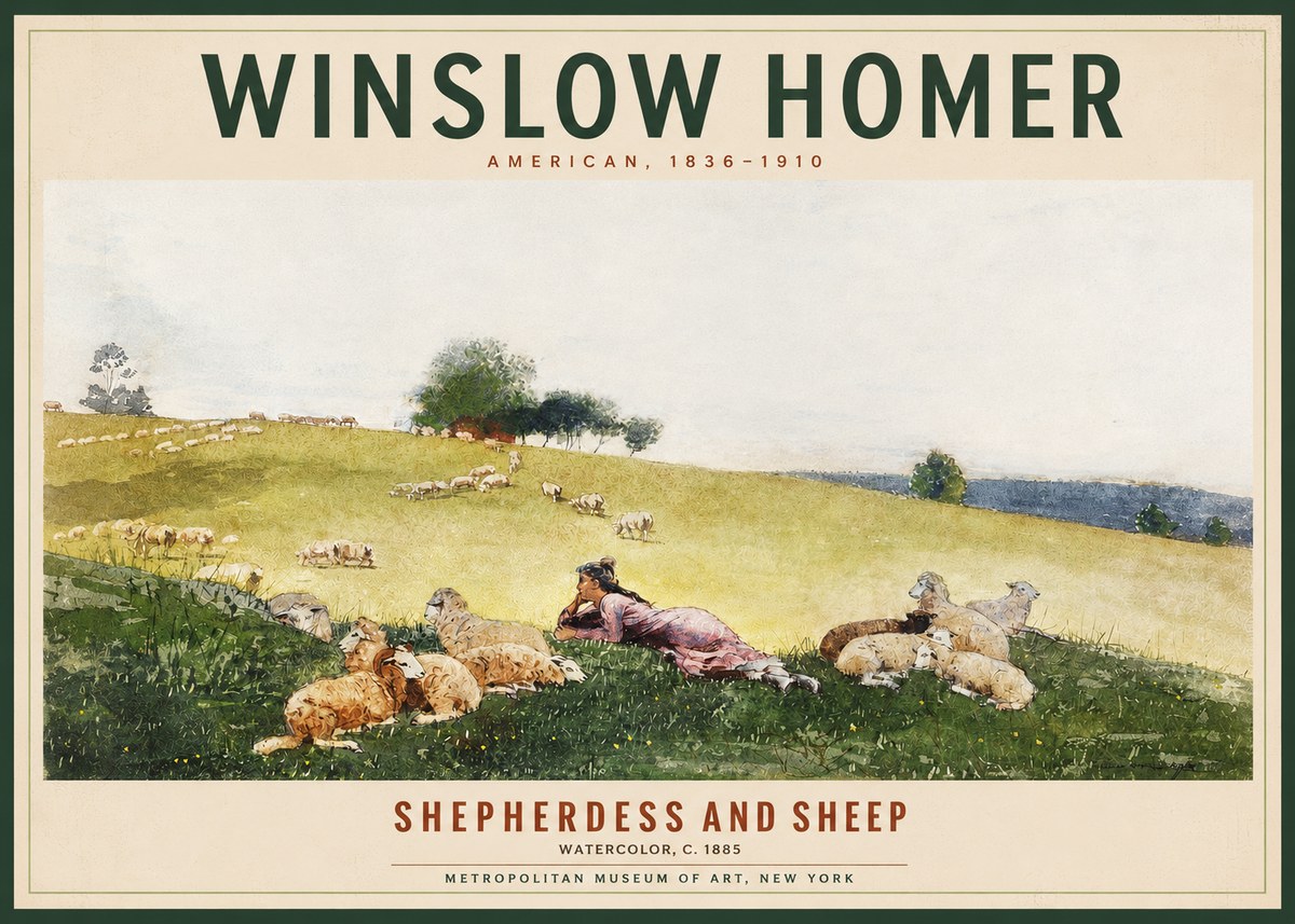 Winslow Homer Shepherdess and Sheep No2 - Affiche
