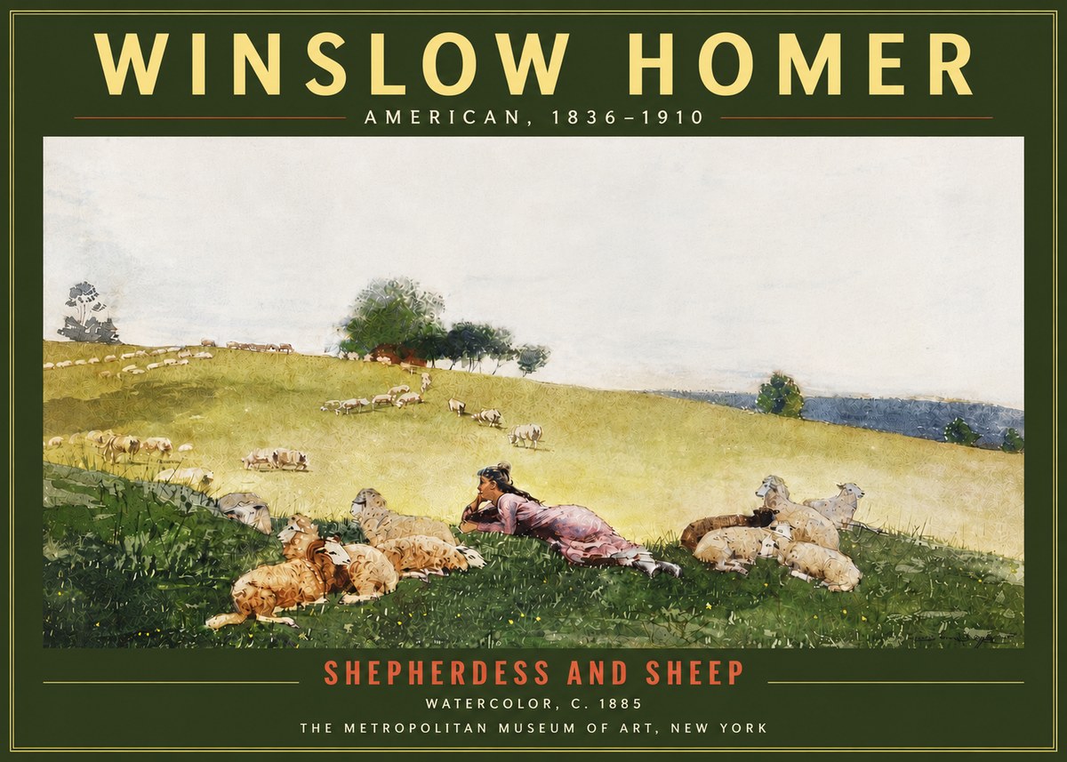 Winslow Homer Shepherdess and Sheep No5 - Affiche