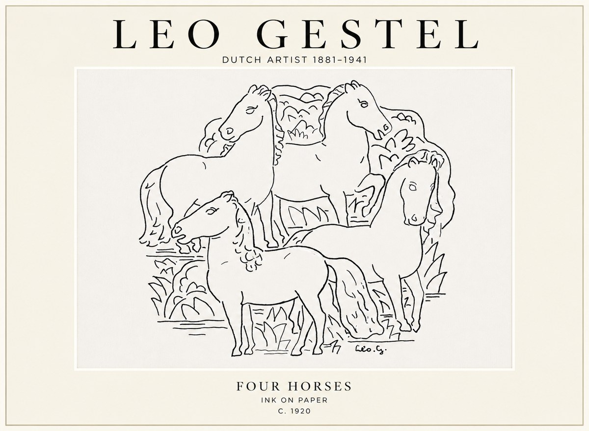 Leo Gestel Four Horses No1 - Affiche