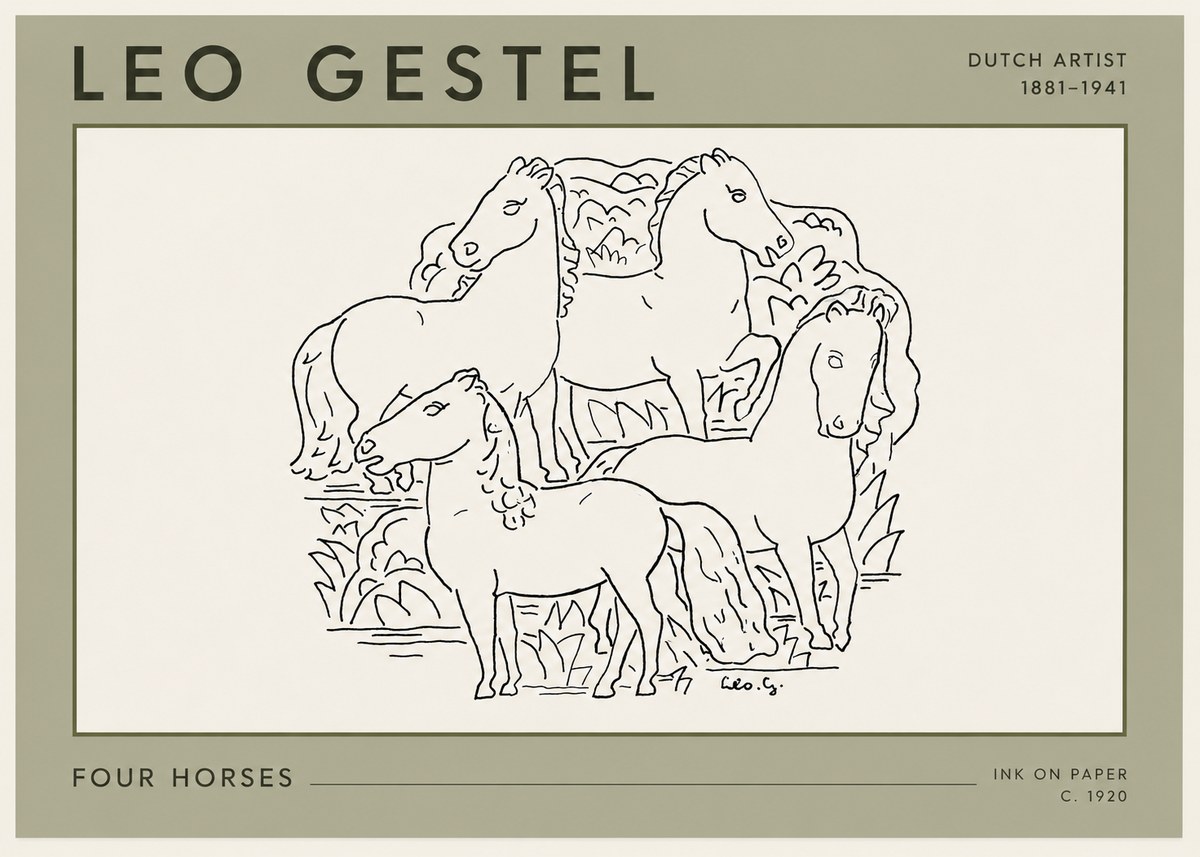 Leo Gestel Four Horses No3 - Affiche