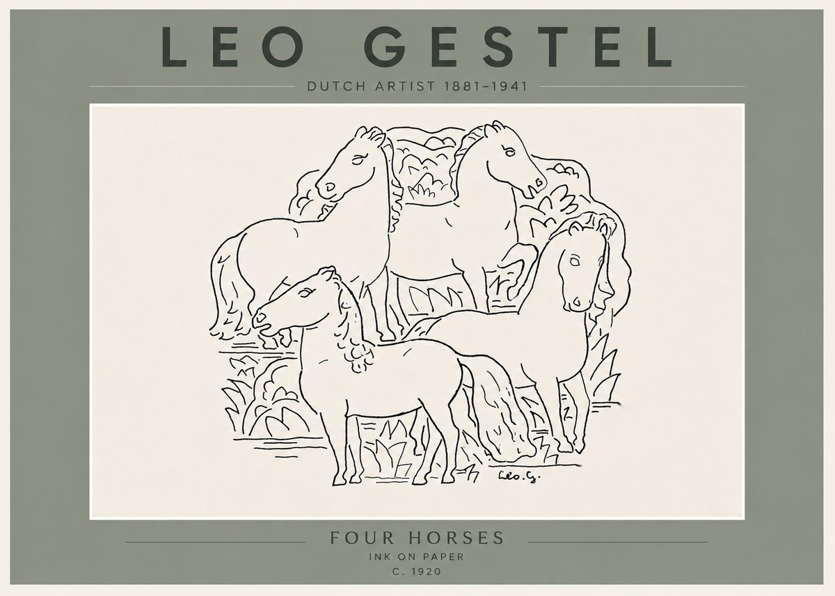 Leo Gestel Four Horses No6 - Affiche