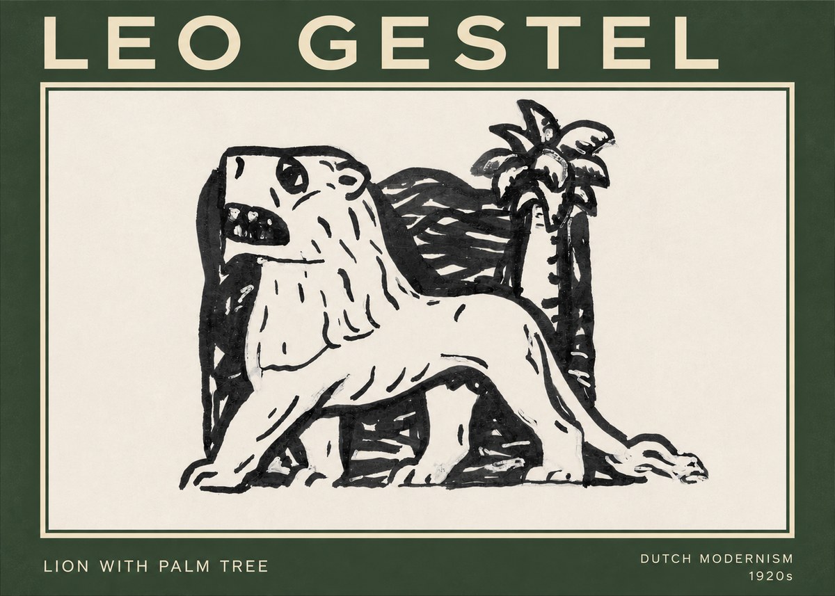 Leo Gestel Lion with Palm Tree No3 - Affiche