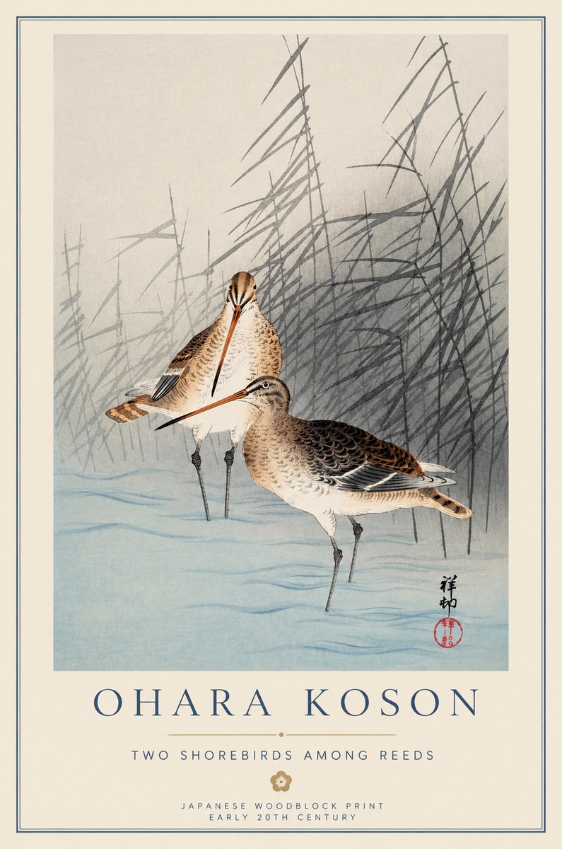 Ohara Koson Snipe in the Reeds No2 - Affiche