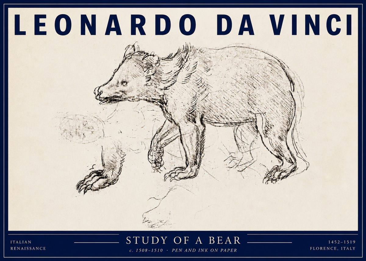 Leonardo da Vinci Study of a Bear No3 - Affiche