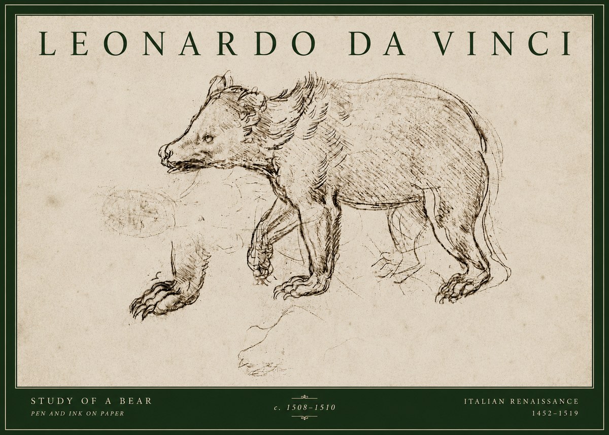 Leonardo da Vinci Study of a Bear No4 - Affiche