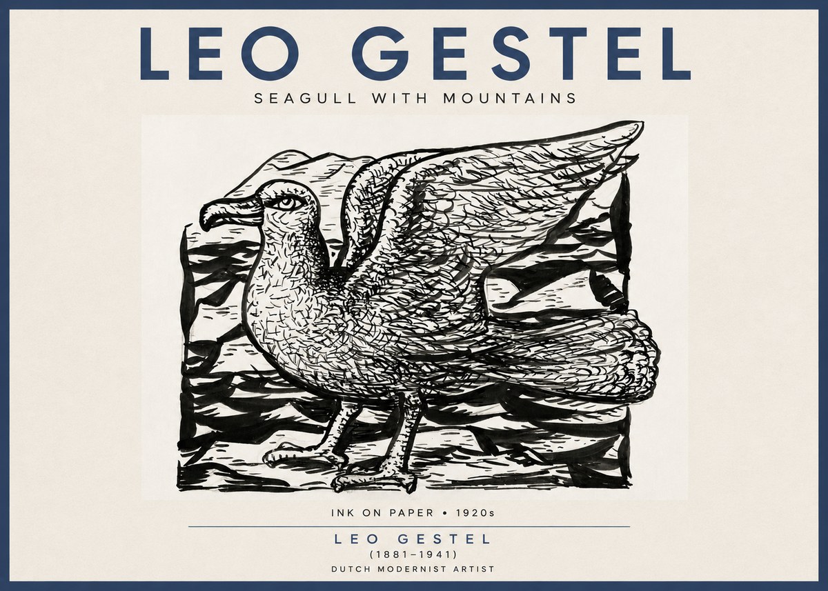 Leo Gestel Seagull with Mountains No4 - Affiche