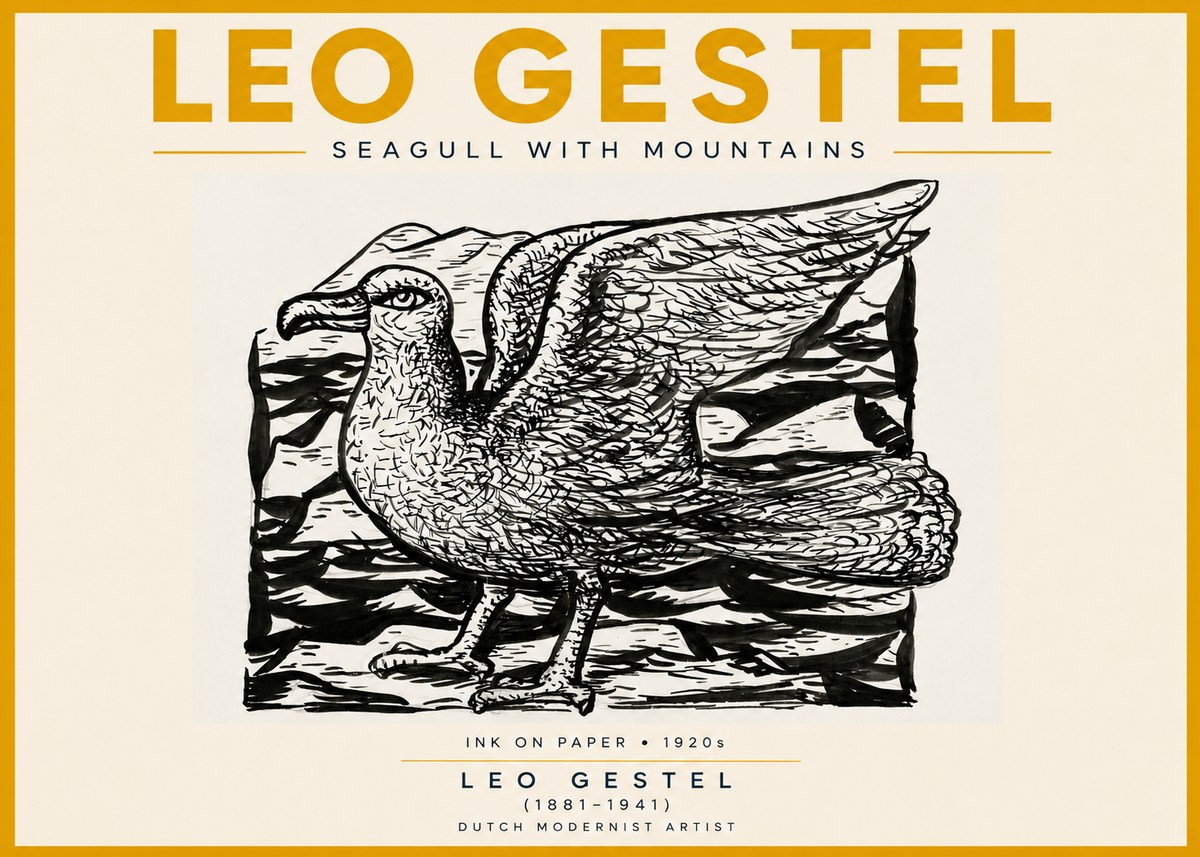 Leo Gestel Seagull with Mountains No5 - Affiche
