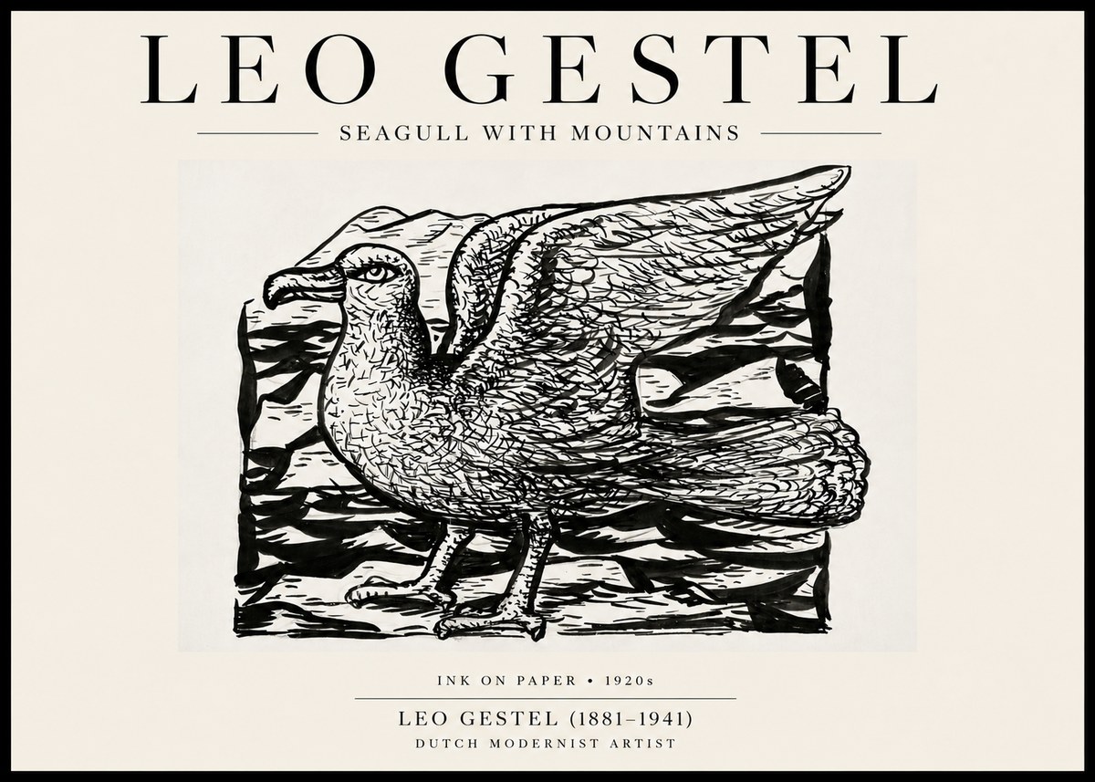 Leo Gestel Seagull with Mountains No6 - Affiche