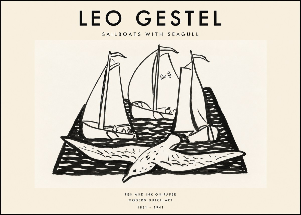 Leo Gestel Sailboats with Seagull No1 - Affiche