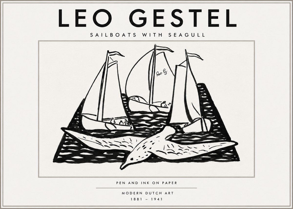 Leo Gestel Sailboats with Seagull No3 - Affiche
