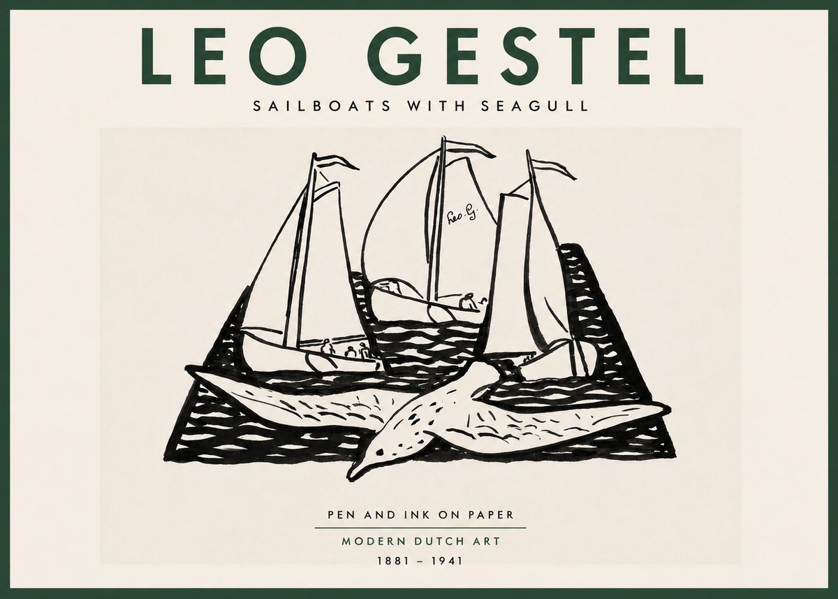 Leo Gestel Sailboats with Seagull No5 - Affiche
