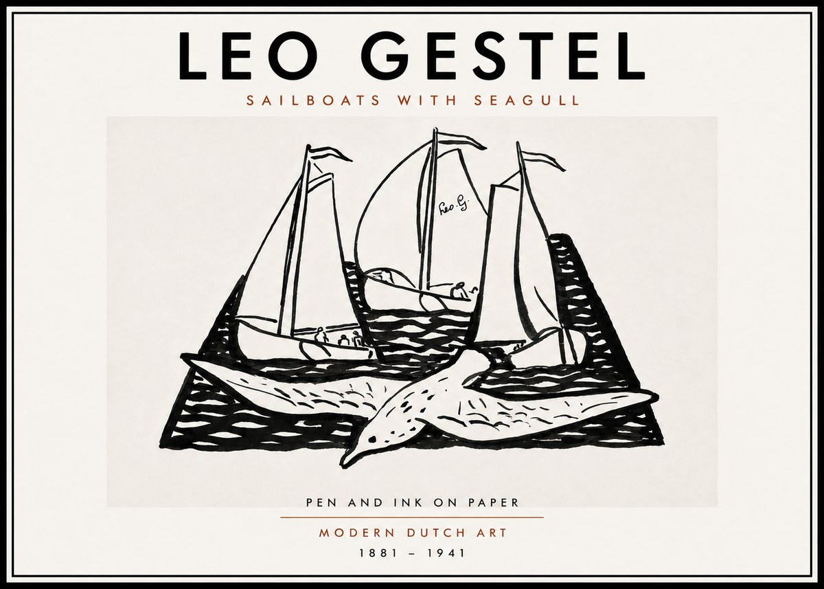 Leo Gestel Sailboats with Seagull No6 - Affiche