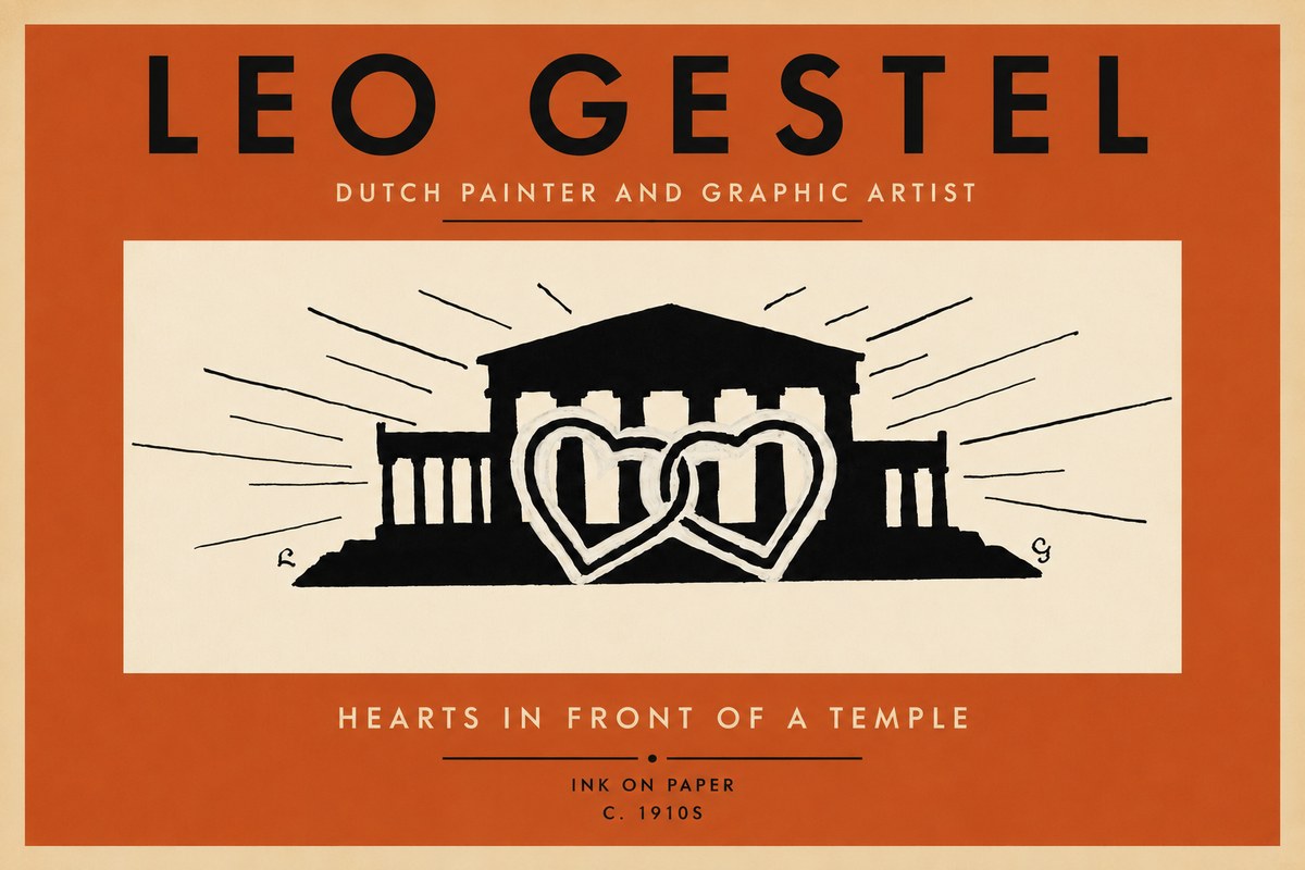 Leo Gestel Hearts in Front of a Temple No2 - Affiche