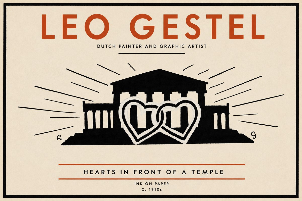 Leo Gestel Hearts in Front of a Temple No5 - Affiche