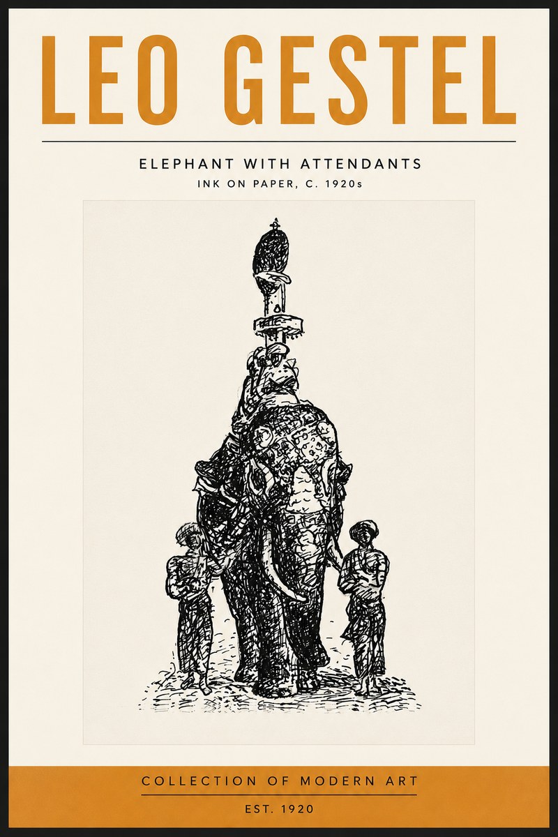 Leo Gestel Elephant with Attendants No5 - Affiche