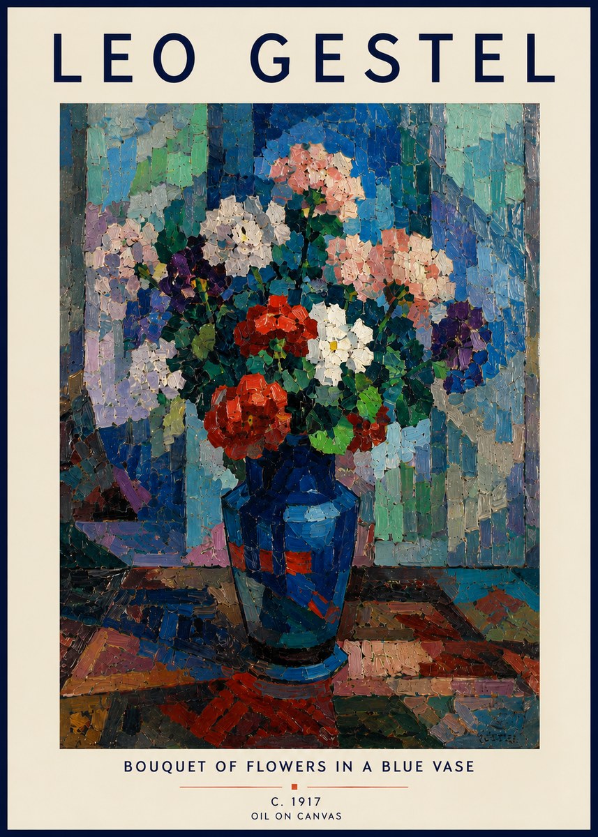 Leo Gestel Bouquet of Flowers in a Blue Vase No4 - Affiche