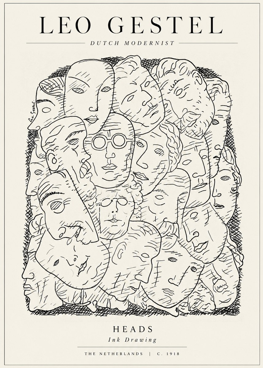 Leo Gestel Heads Ink Drawing No1 - Affiche