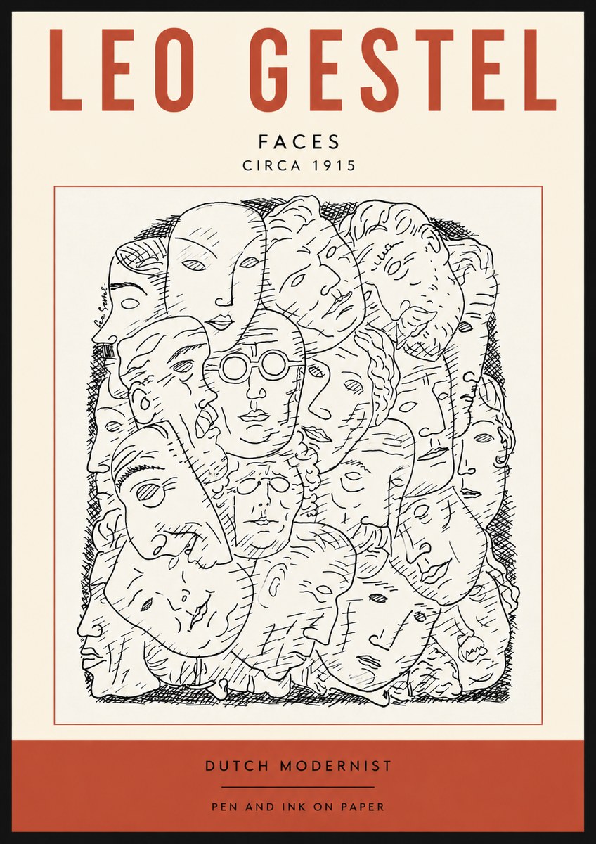 Leo Gestel Heads Ink Drawing No5 - Affiche