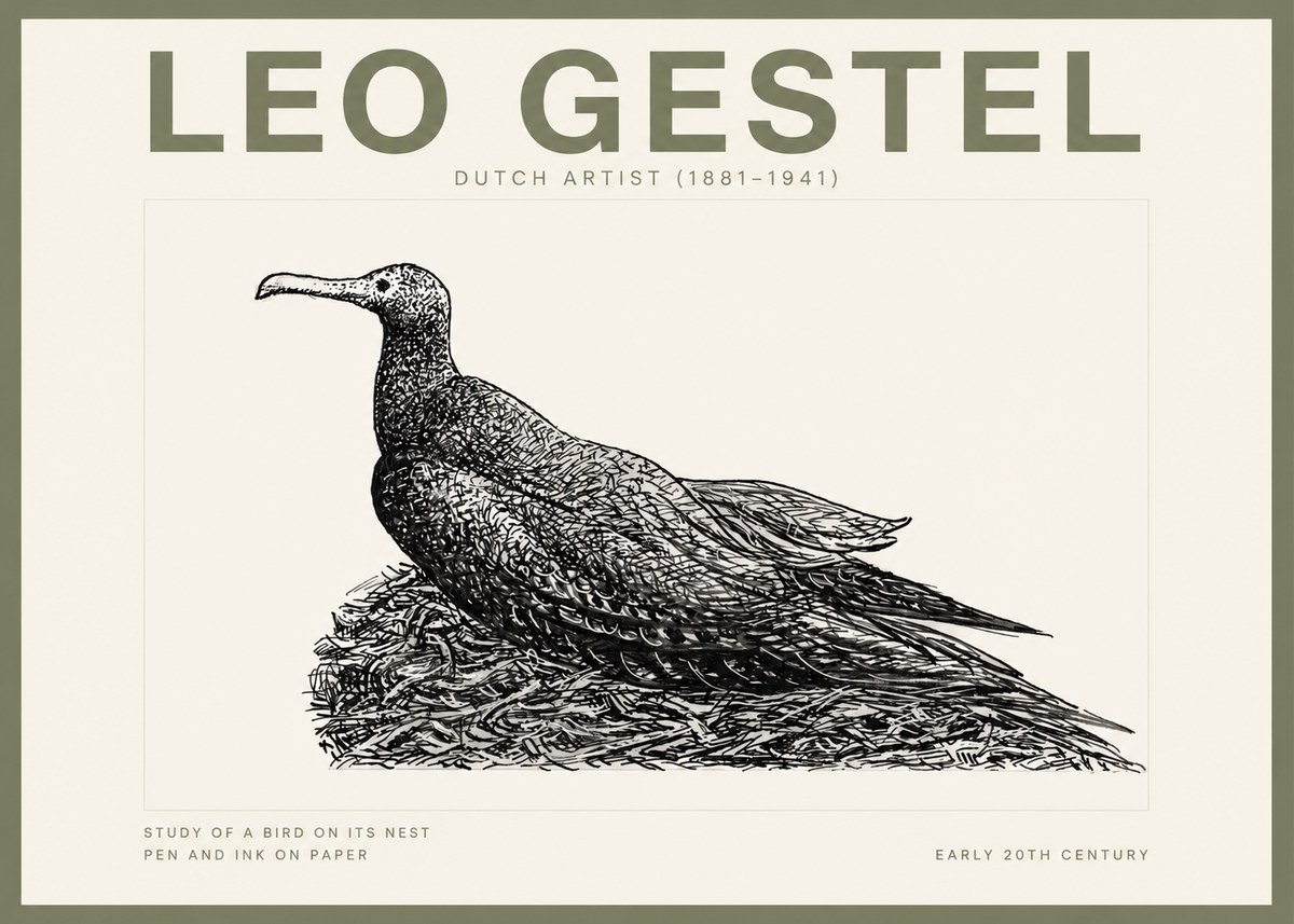 Leo Gestel Study of a Bird on Its Nest No2 - Affiche