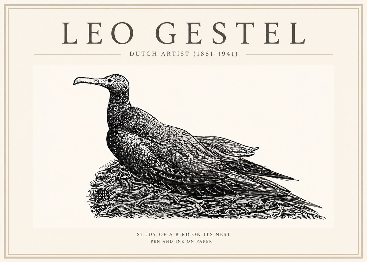 Leo Gestel Study of a Bird on Its Nest No3 - Affiche