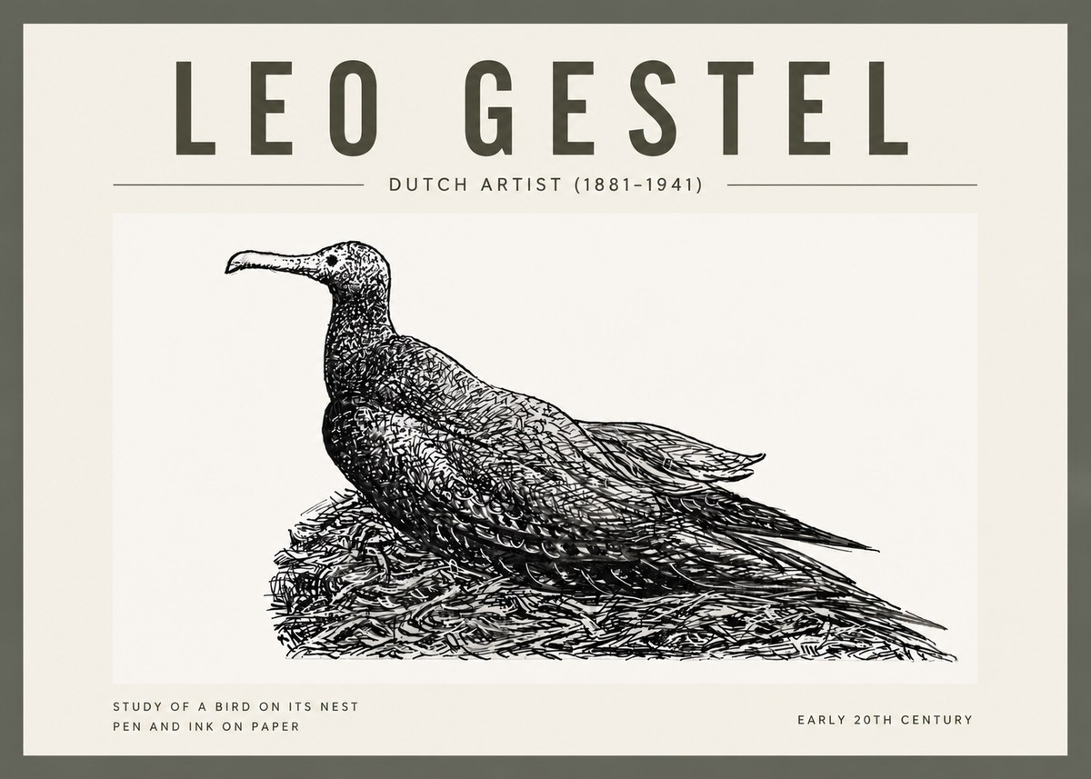 Leo Gestel Study of a Bird on Its Nest No4 - Affiche