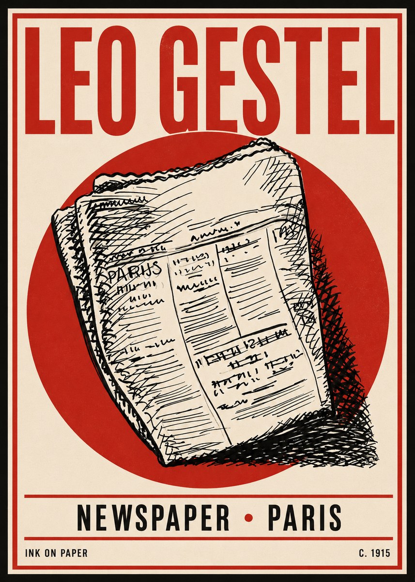 Leo Gestel Newspaper - Paris No4 - Affiche