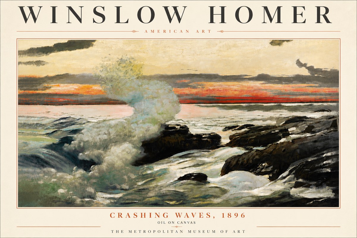 Winslow Homer Crashing Waves, 1896 No6 - Affiche