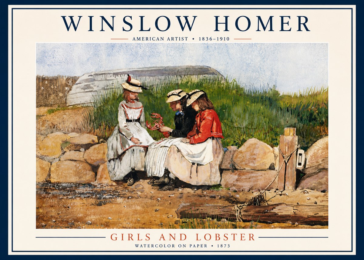Winslow Homer Girls and Lobster No3 - Affiche