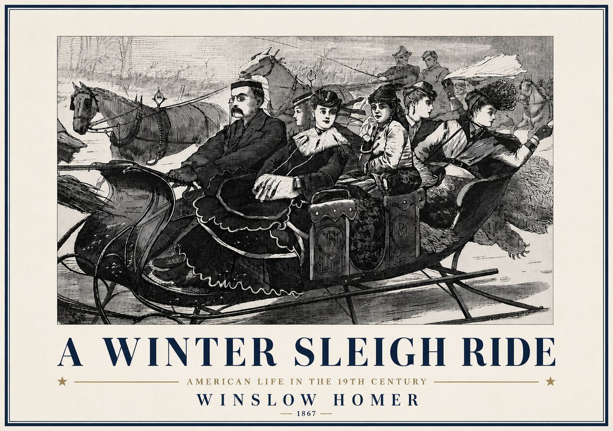 Winslow Homer A Winter Sleigh Ride - American Life in the 19Th Century No6 - Affiche