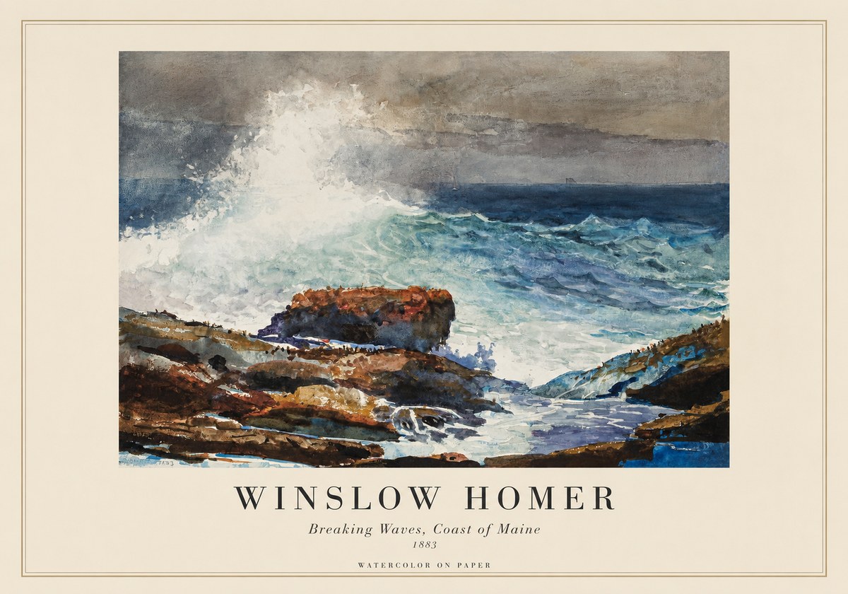 Winslow Homer Breaking Waves, Coast of Maine No1 - Affiche