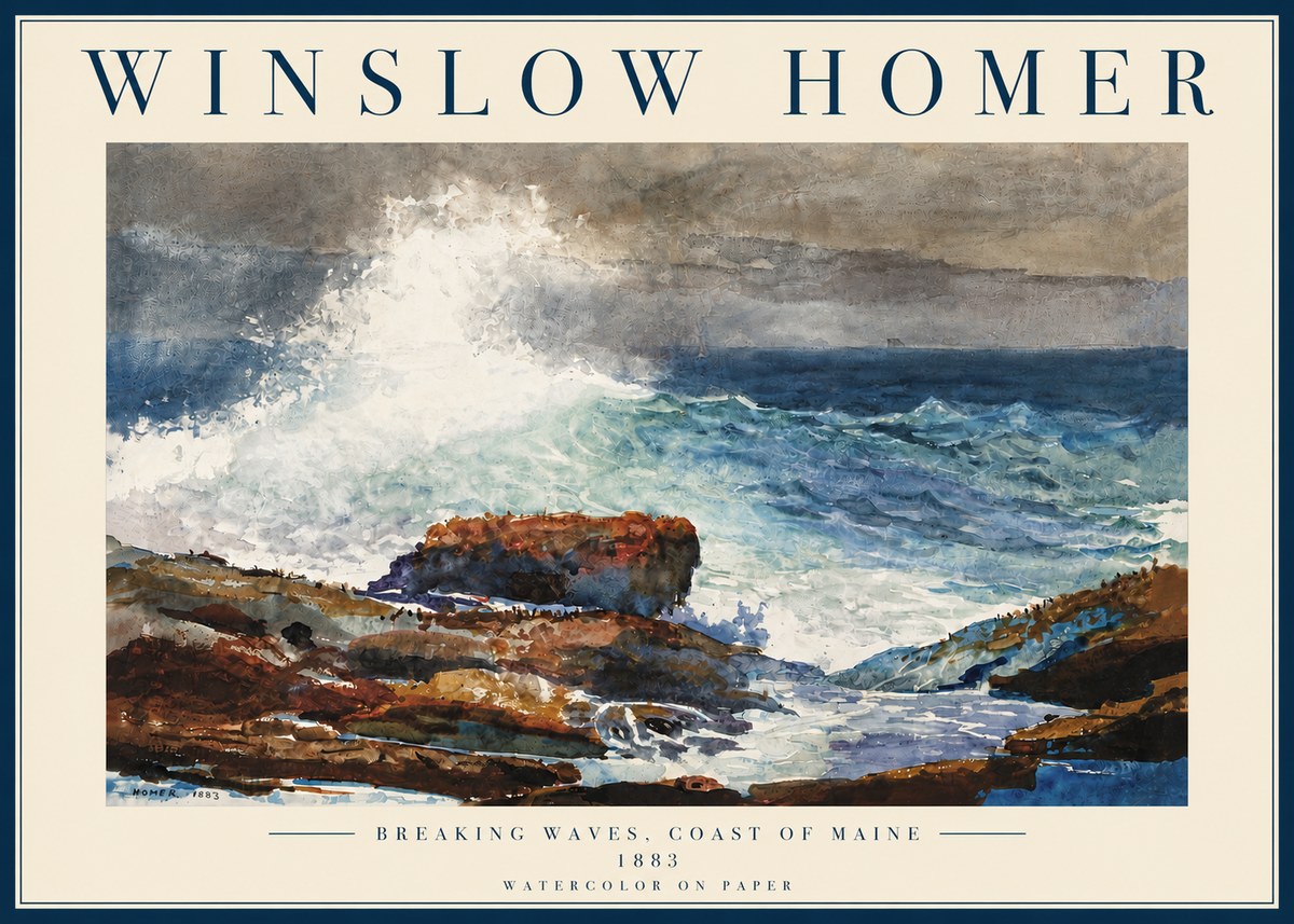 Winslow Homer Breaking Waves, Coast of Maine No6 - Affiche