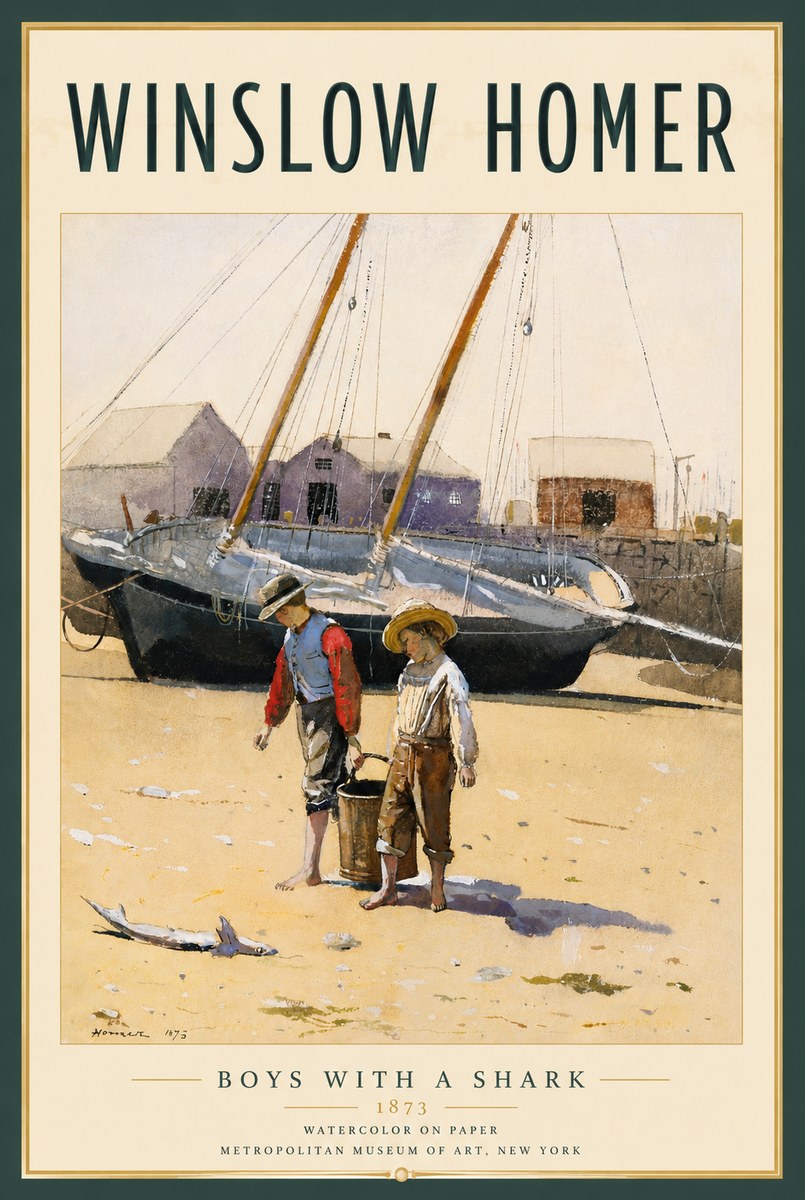 Winslow Homer Boys with a Shark No4 - Affiche