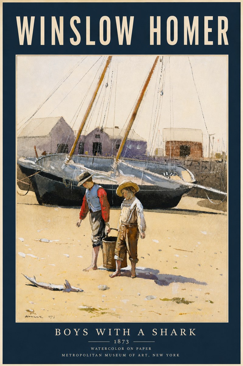 Winslow Homer Boys with a Shark No5 - Affiche