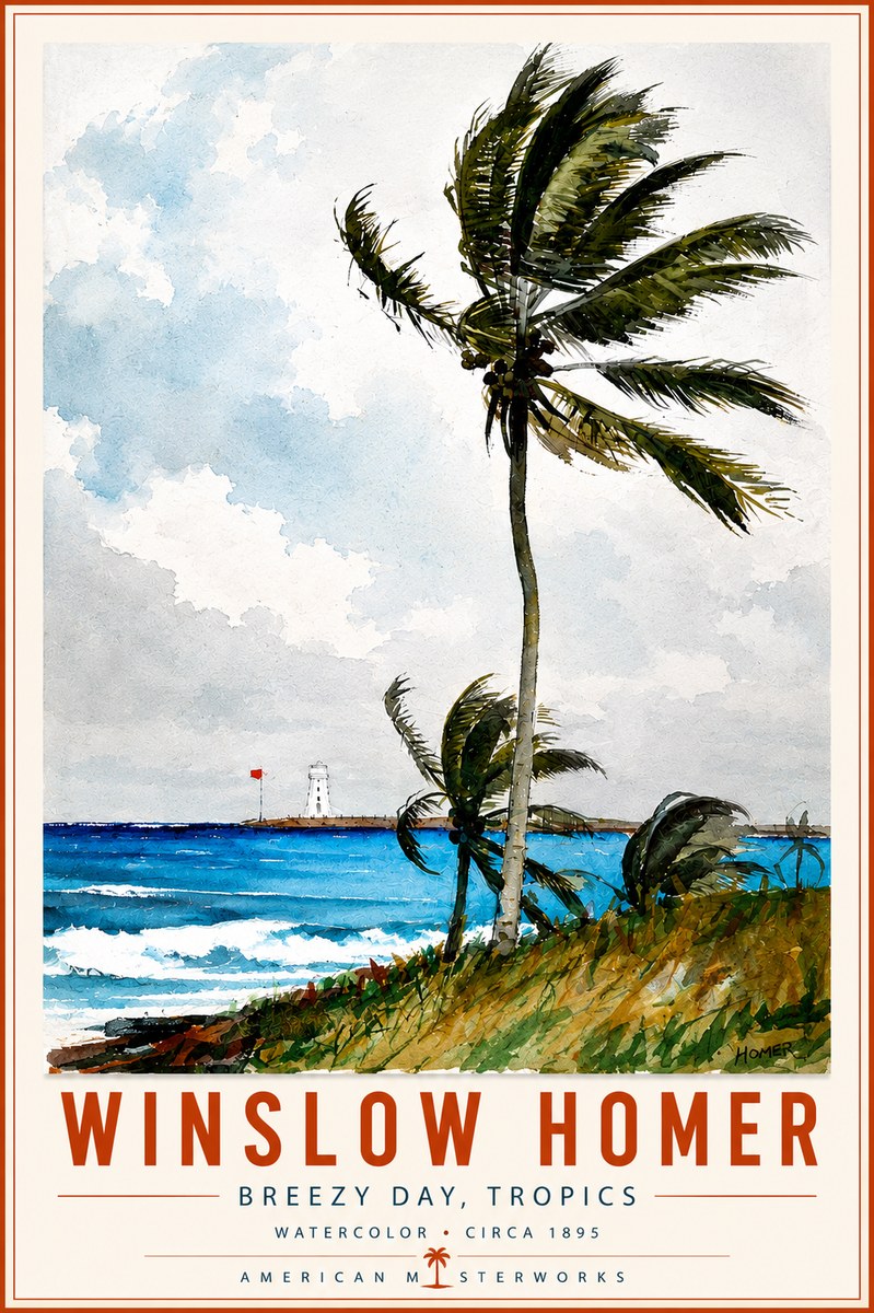 Winslow Homer Breezy Day, Tropics No6 - Affiche