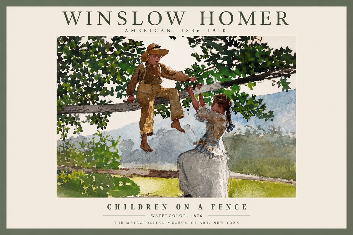 Winslow Homer Children on a Fence No2 - Affiche