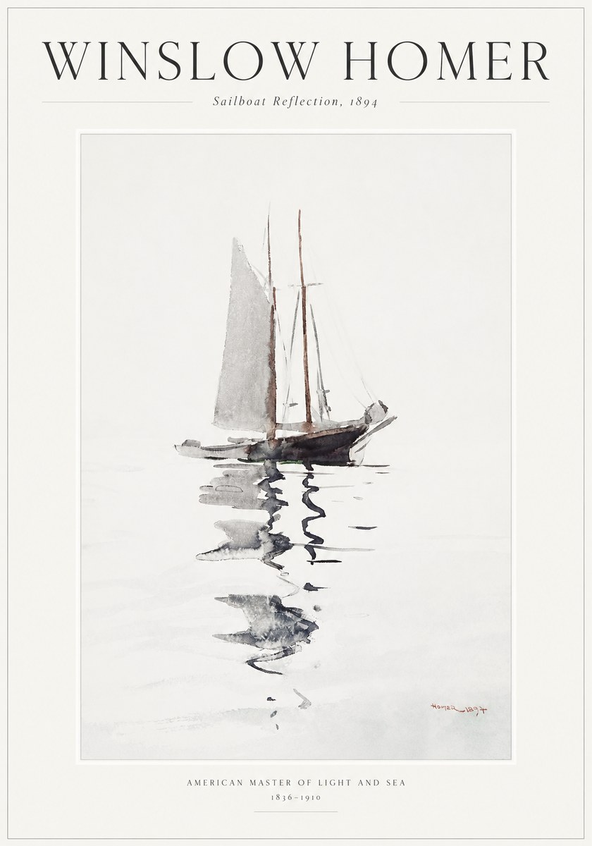 Winslow Homer Sailboat Reflection, 1894 No1 - Affiche
