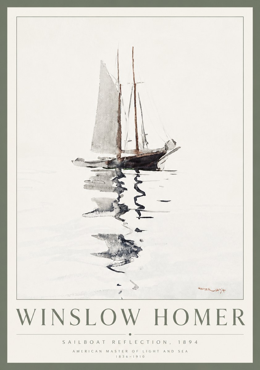 Winslow Homer Sailboat Reflection, 1894 No3 - Affiche