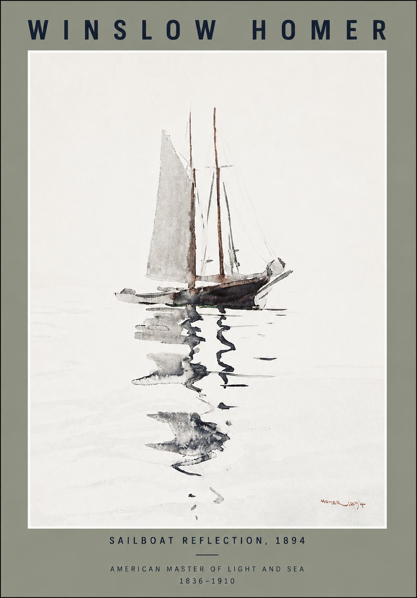 Winslow Homer Sailboat Reflection, 1894 No4 - Affiche