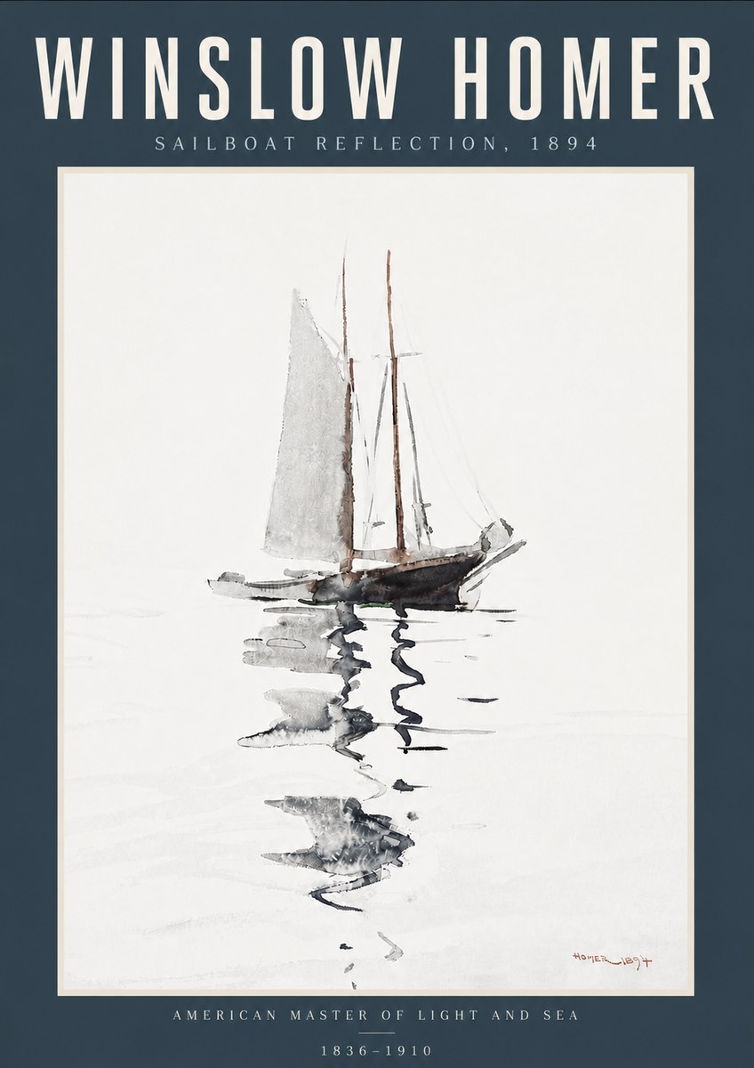 Winslow Homer Sailboat Reflection, 1894 No6 - Affiche