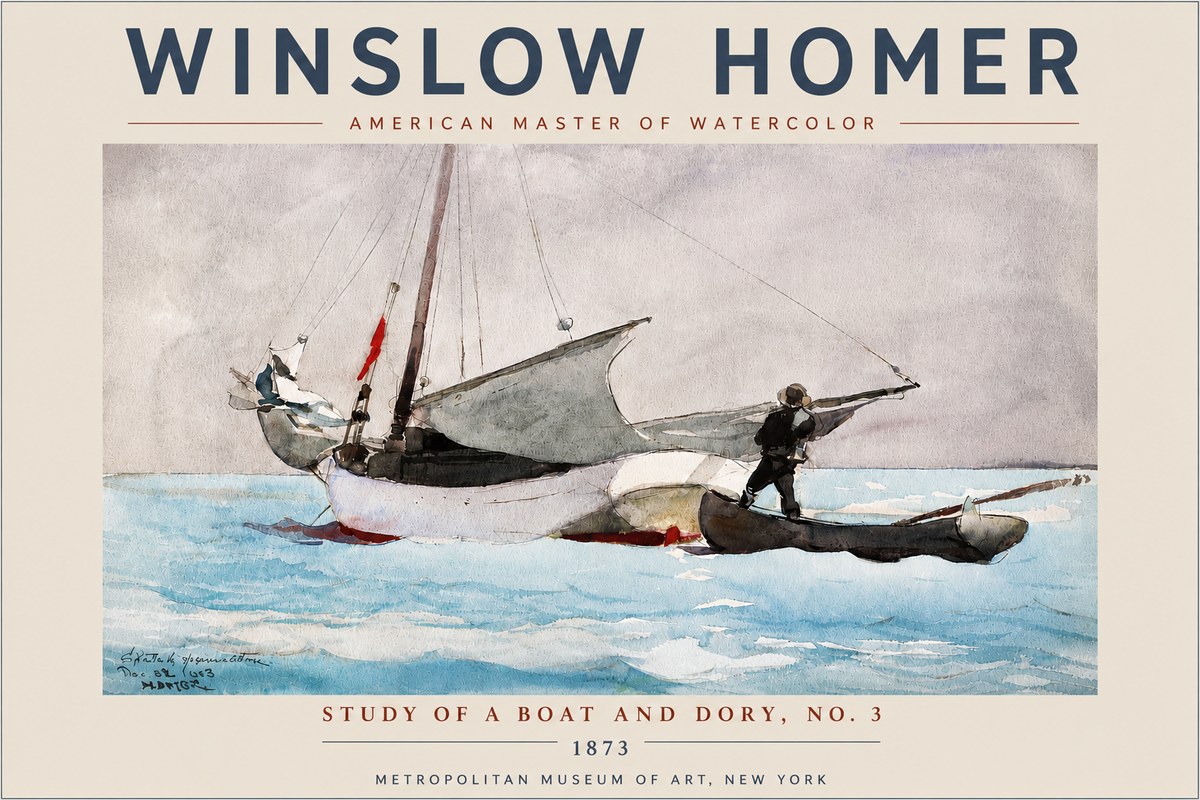 Winslow Homer Study of a Boat and Dory Watercolor, No. 3 No4 - Affiche