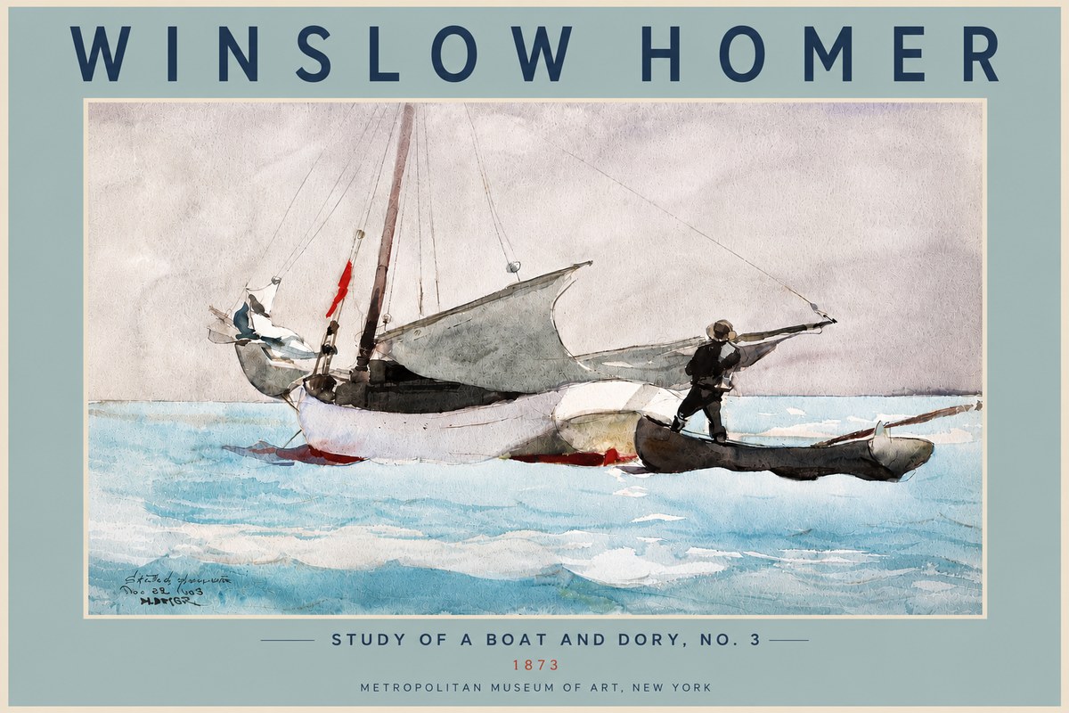 Winslow Homer Study of a Boat and Dory Watercolor, No. 3 No5 - Affiche