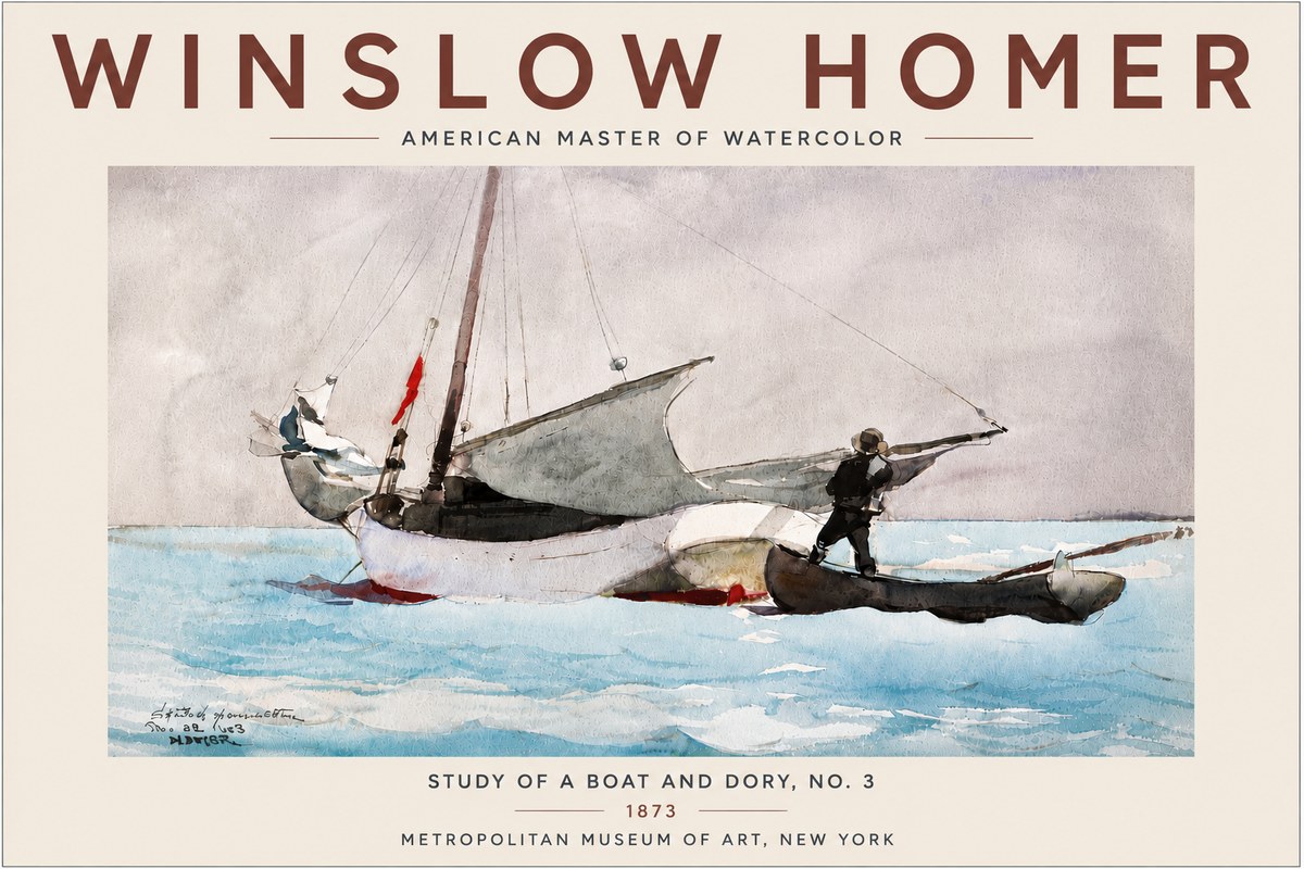 Winslow Homer Study of a Boat and Dory Watercolor, No. 3 No6 - Affiche