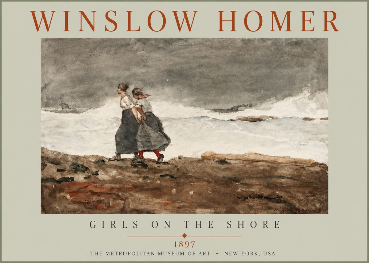 Winslow Homer Girls on the Shore No2 - Affiche