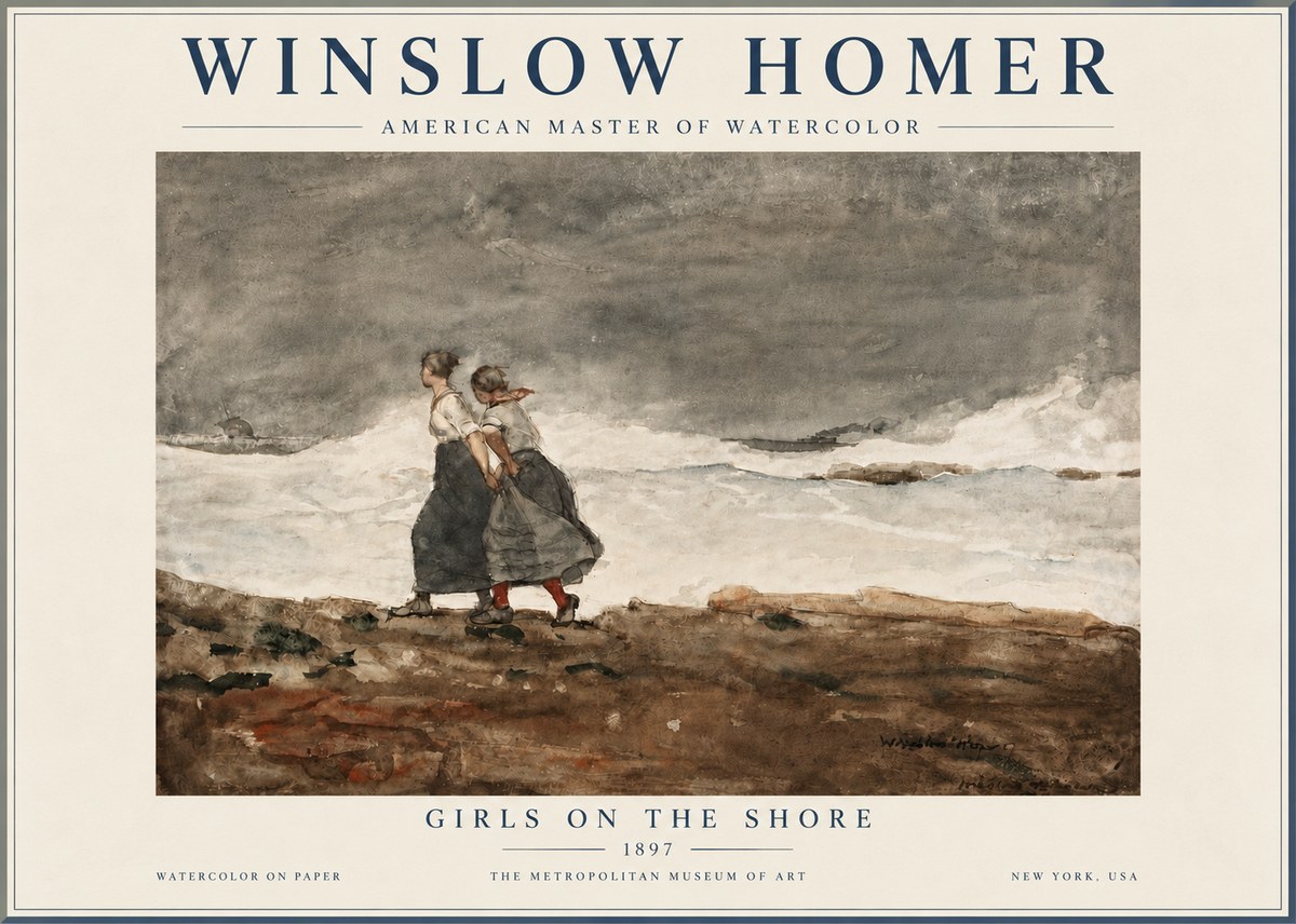 Winslow Homer Girls on the Shore No6 - Affiche