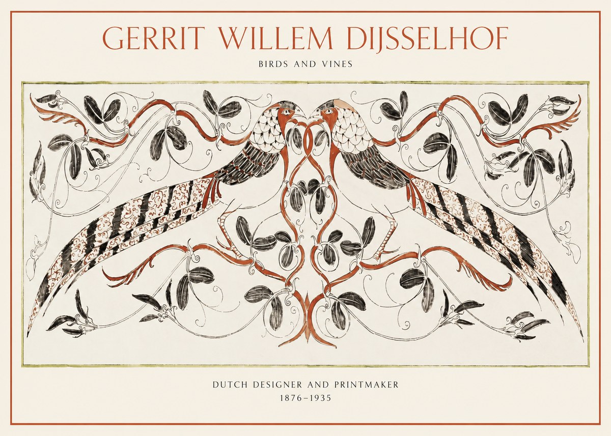 Gerrit Willem Dijsselhof Ornamental Design with Birds and Foliage No2 - Affiche