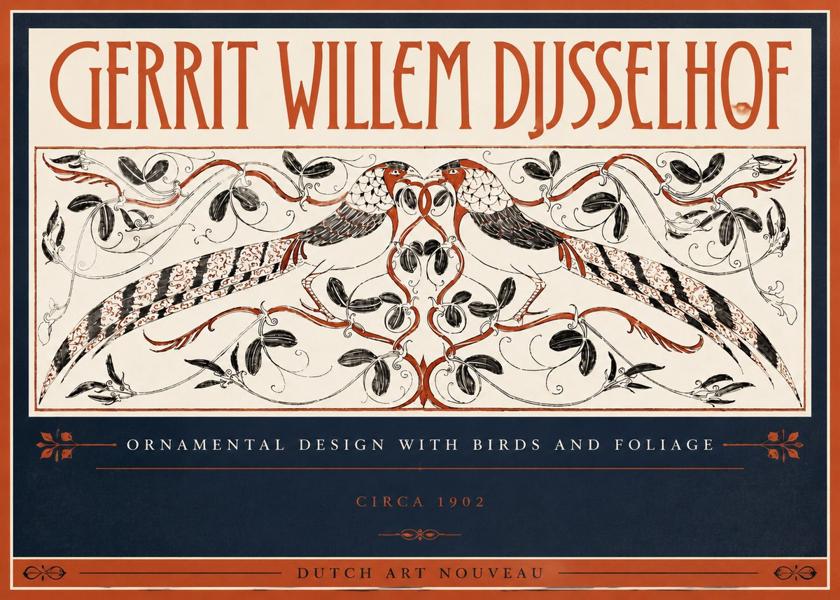 Gerrit Willem Dijsselhof Ornamental Design with Birds and Foliage No5 - Affiche