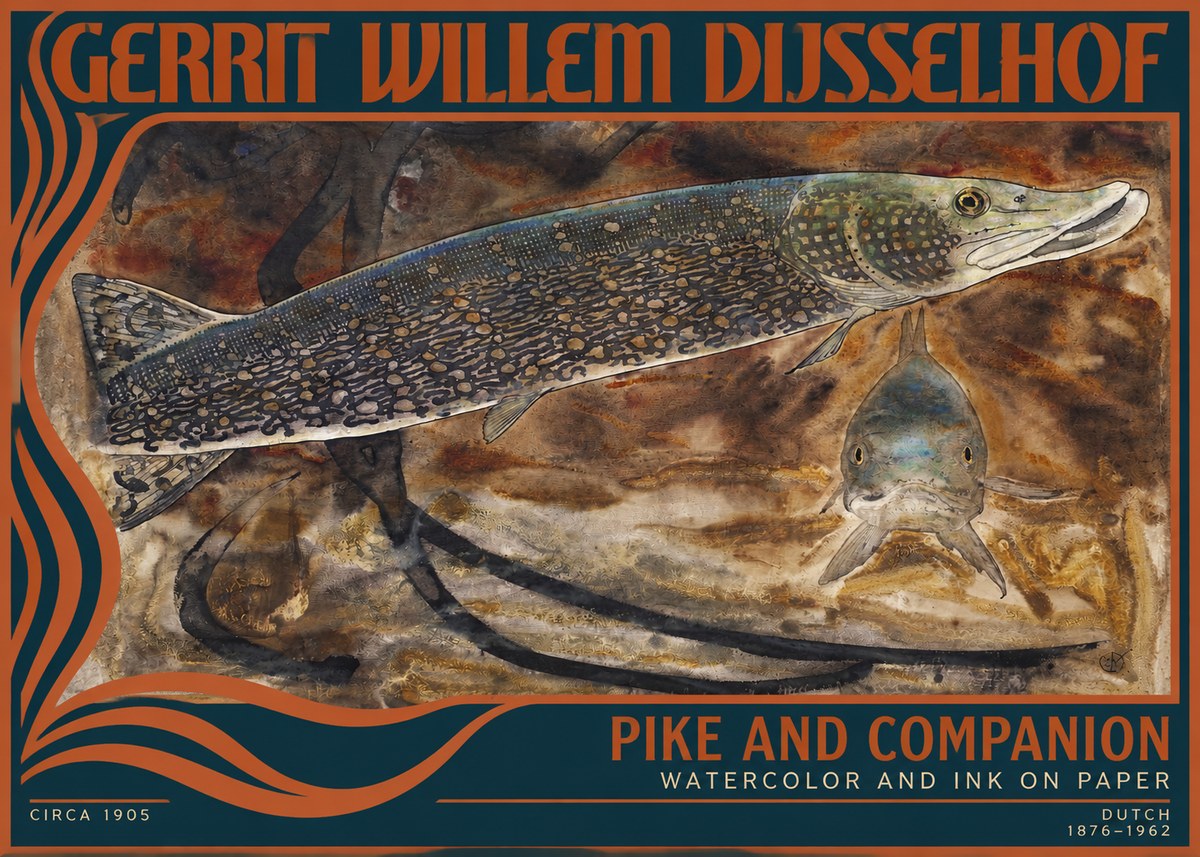 Gerrit Willem Dijsselhof Pike and Carp No4 - Affiche