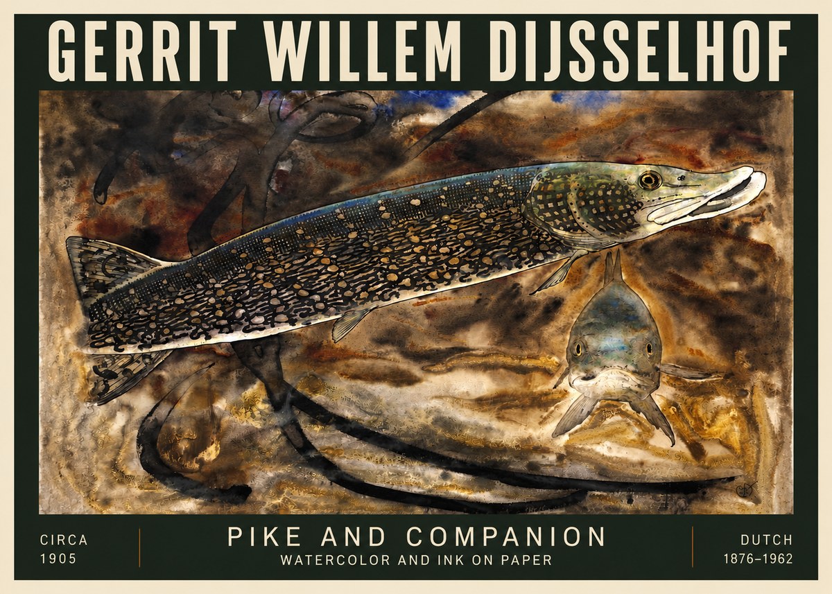 Gerrit Willem Dijsselhof Pike and Carp No5 - Affiche