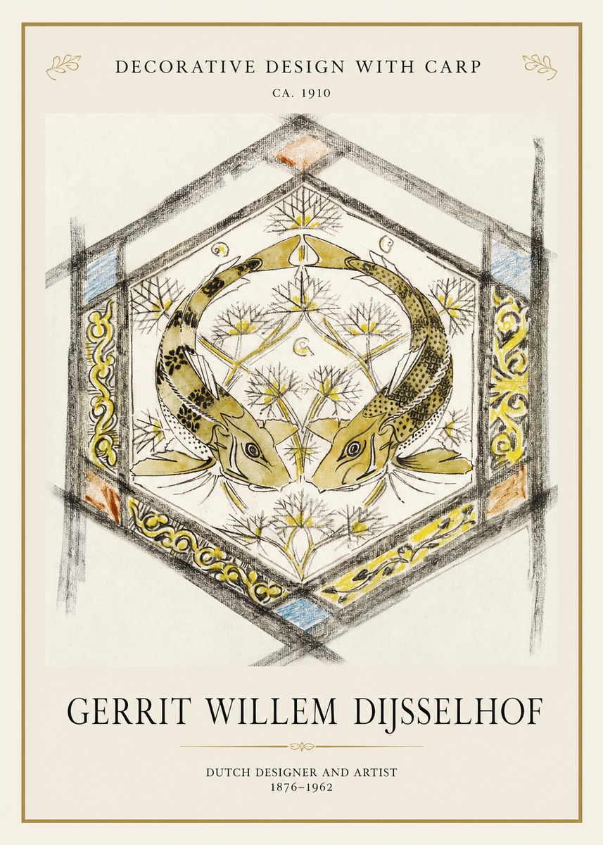 Gerrit Willem Dijsselhof Decorative Design with Carp No1 - Affiche