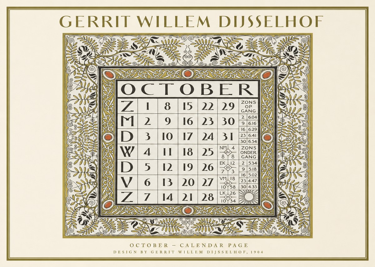 Gerrit Willem Dijsselhof October - Calendar Page No1 - Affiche